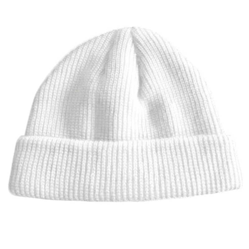 

Unisex Winter Ribbed Knit Trawler Cuff Beanie Hat Solid Color Roll Up Edge Harajuku Hip Hop Baggy Short Melon Skull Cap