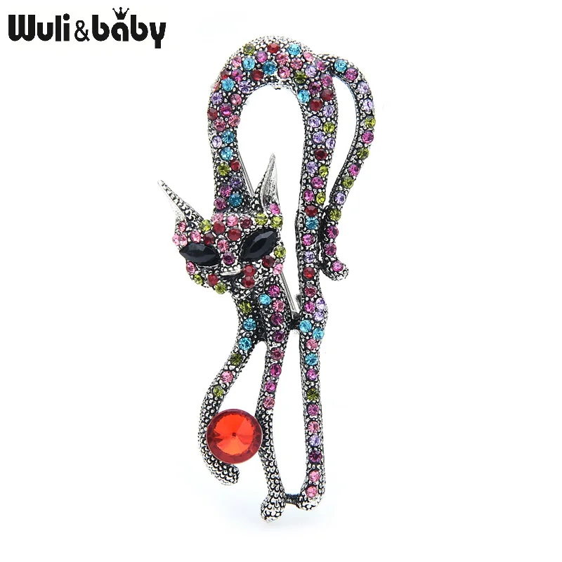 Винтажные Броши Wuli & baby в виде Стразы кошка Broocohes с открытым носком для женщин