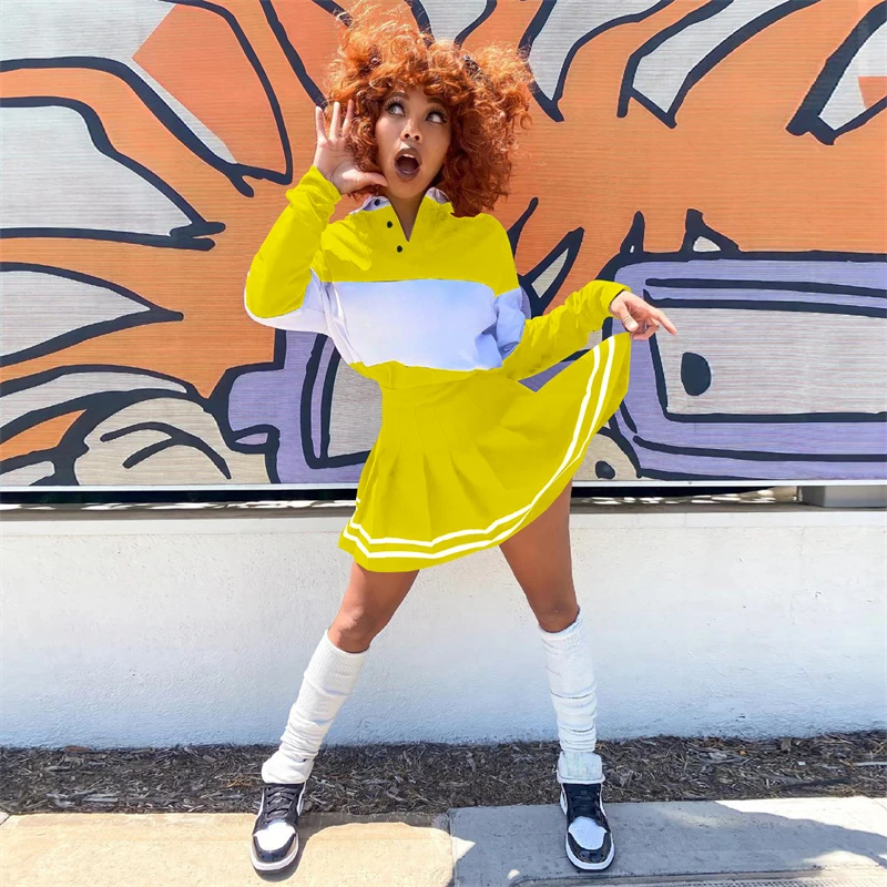 

Sexy Outfits Woman Bodycon Long Sleeve Tops Two Piece Set Women Skirt Set Streetwear Patchwork Outfits Wholesale Dropshipping