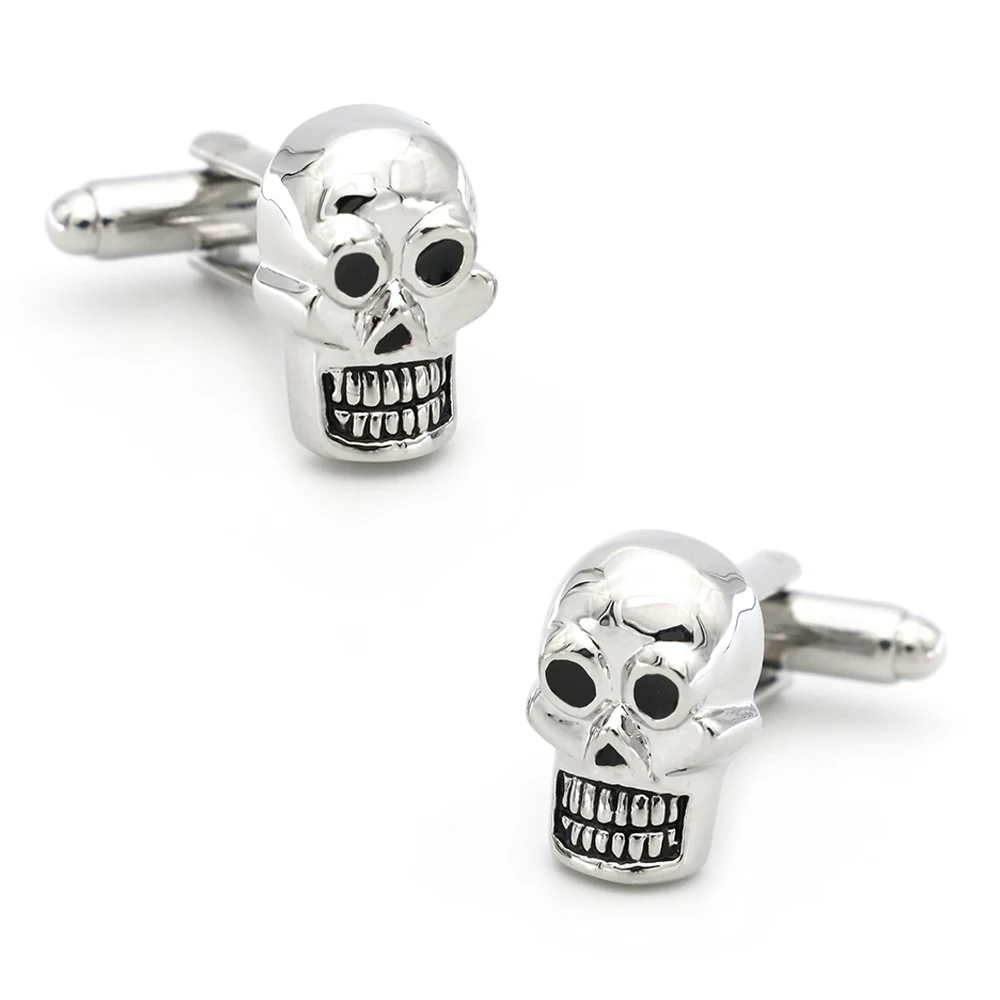 

Crystal Skull Cuff Links For Men Black Eye Skeleton Design Quality Brass Material Silver Color Cufflinks Wholesale&retail