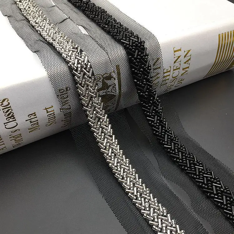 Кружевная отделка с жемчугом из бисера сетчатая кружевная лента украшение