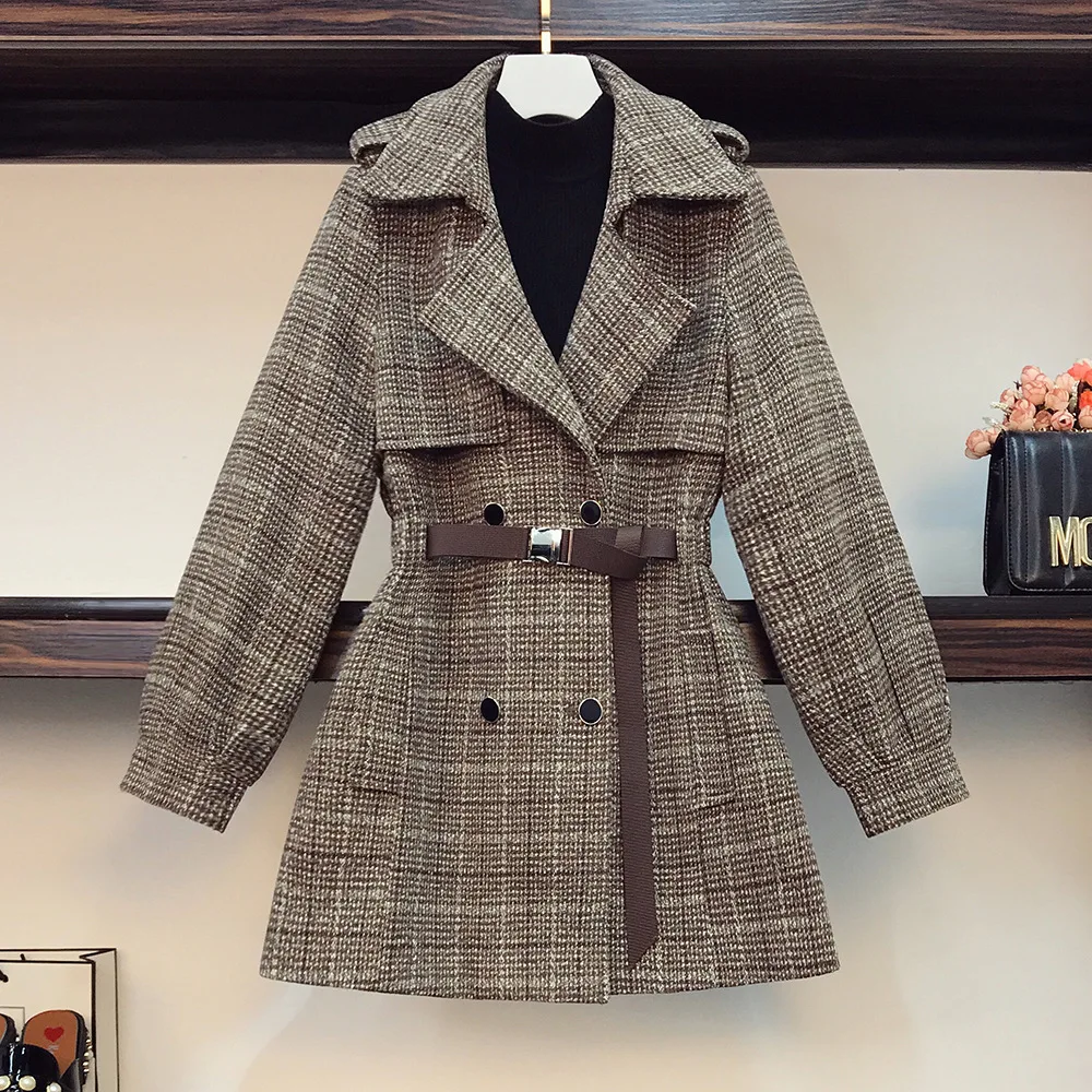 

Women's Clothing Casual Loose Winter New Fat Waist Thin Woolen Coat Coat Long-sleeved Thick Warm Plaid Women Coat 2022 New