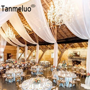 Tanmeluo 10M Long Ceiling Drapery White Sheer Curtain Panel Roof Canopy Decoration Draping Ice Silk 