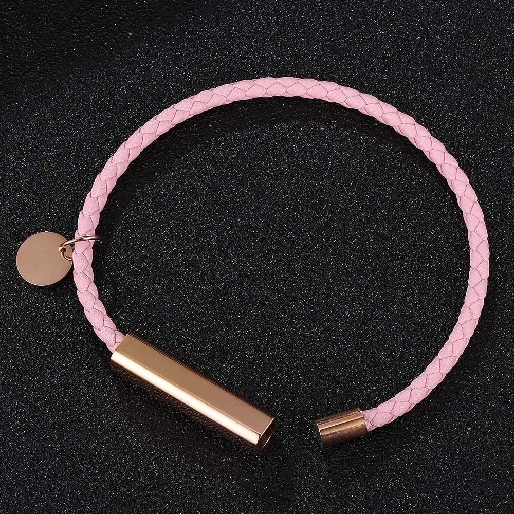 Модный розовый кожаный браслет женский и с магнитной застежкой Очаровательная