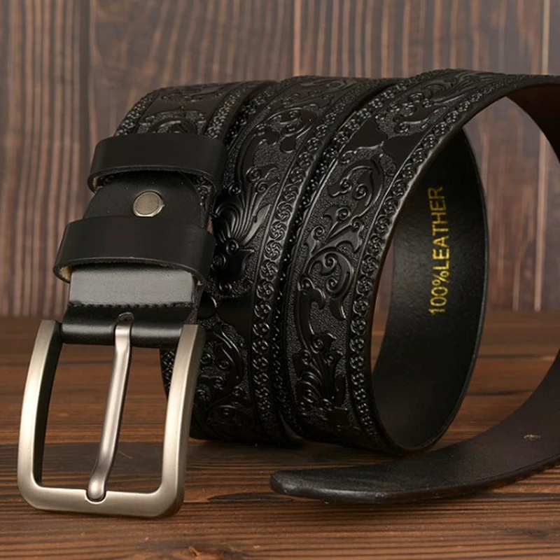 Ремень мужской из натуральной воловьей кожи модный винтажный Роскошный пояс с