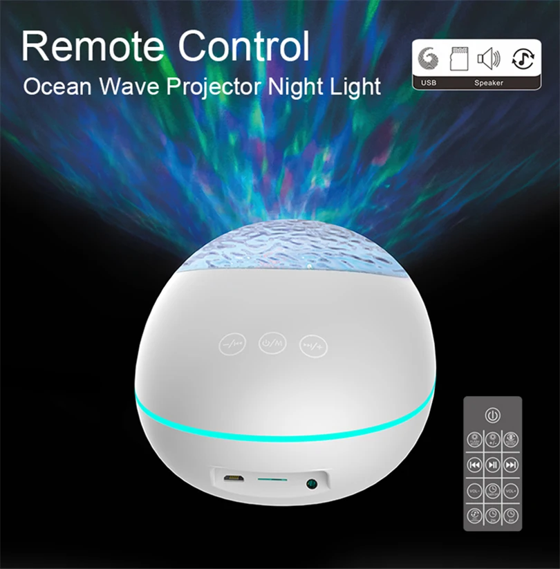 

Lucky Stone Ocean Wave Projector Night Light Lamp Bluetooth Music Player Remote Control Water Wave Color Led Projector For Baby