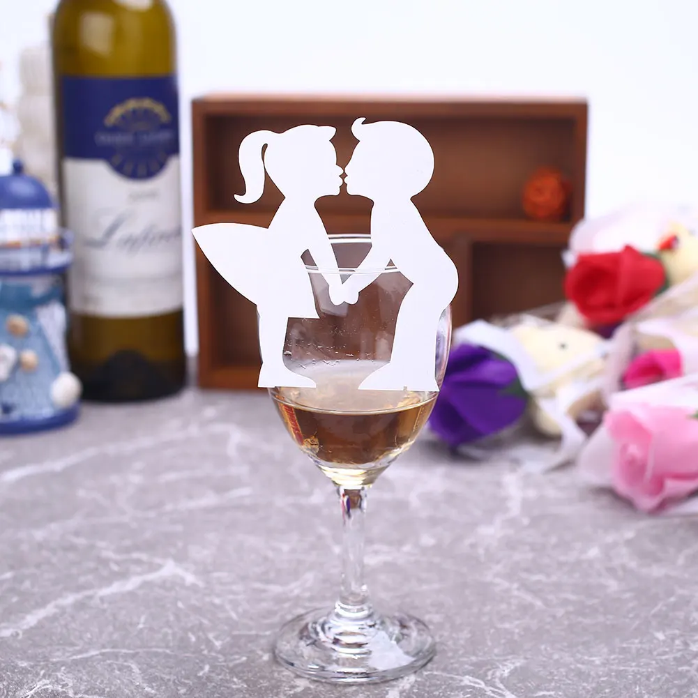Name Place Card Escort Cup Cardboard Home Supplies Party Kiss Angel Heart Flower Practical Wine Glass Cards Gift Wedding | Дом и сад
