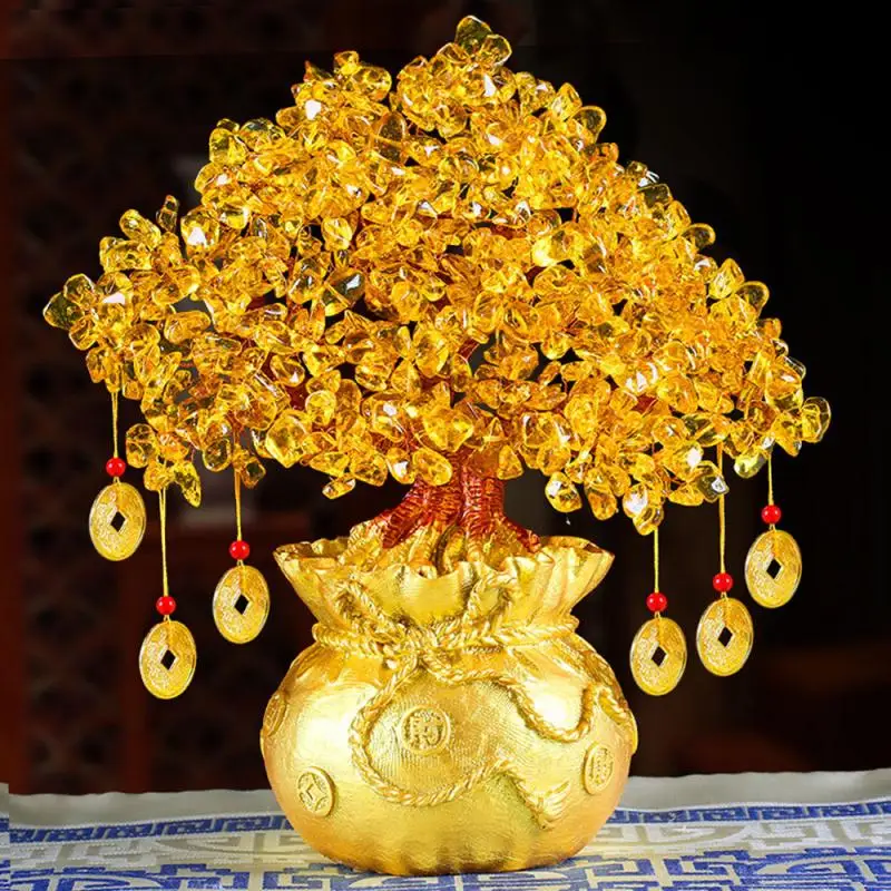 

Crystal Rich Tree Golden Natural Citrine Lucky Money Tree Cash Cow Business Craft New Home Gift Ingot Tree Decoration Sculpture