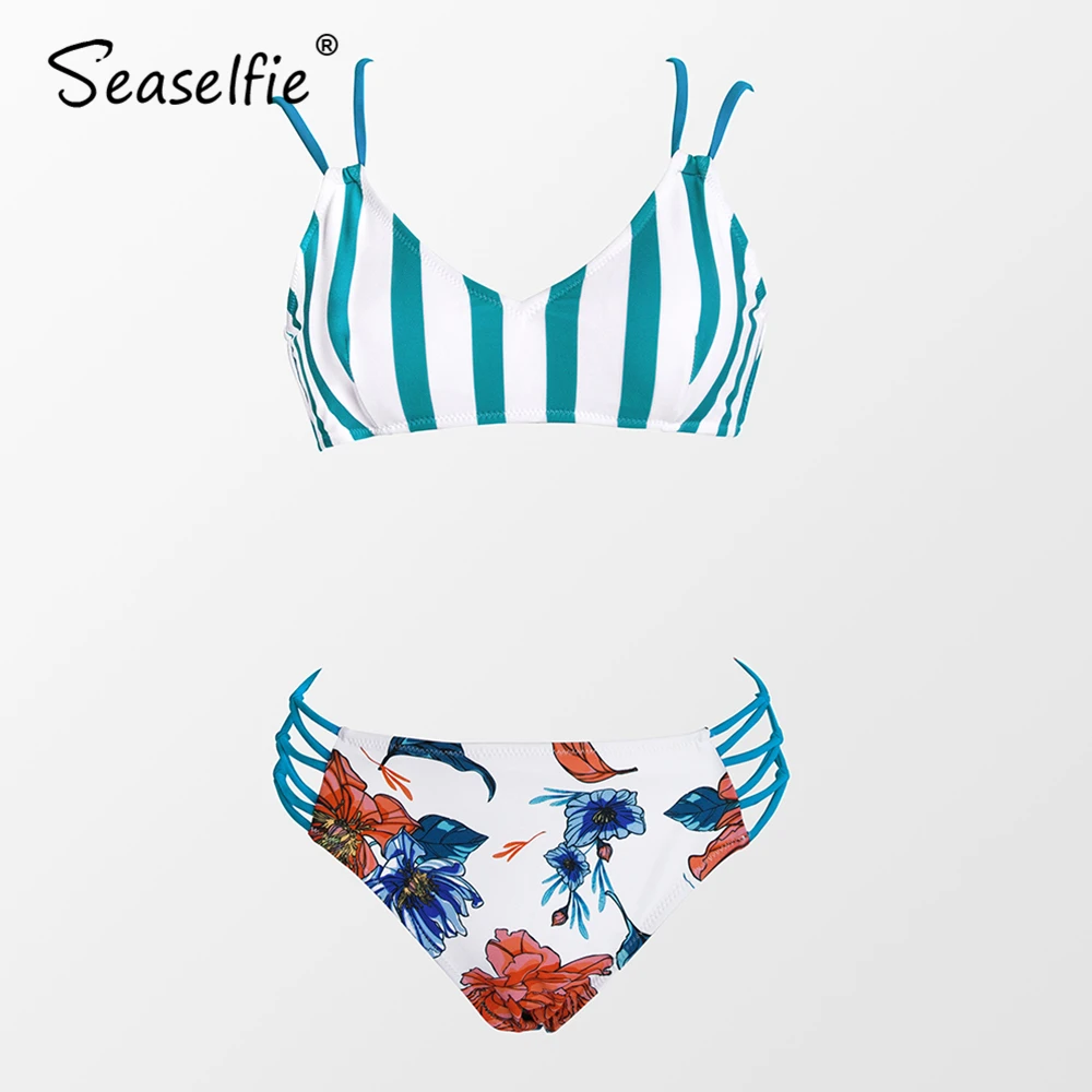 SEASELFIE пикантная обувь в полоску с цветочным рисунком Сандалии ремешками