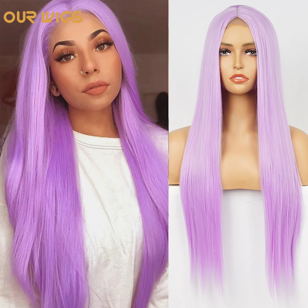 

Ombre Purple Long Straight Synthetic Wig Natural Middle Part Heat Resistant Fiber 613 Grey Glueless Hair Cosplay Wigs for Women