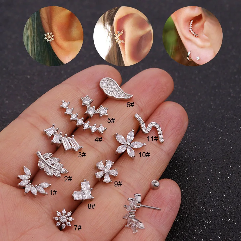 

Bar With Cz Snake Wings Flower Rook Conch Tragus Screw Back Earring Stud Cartilage Helix Piercing Jewelry