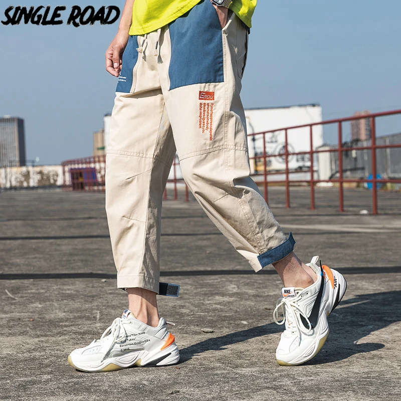 Мужские брюки карго SingleRoad летние цвета хаки с карманами по бокам в стиле хип хоп