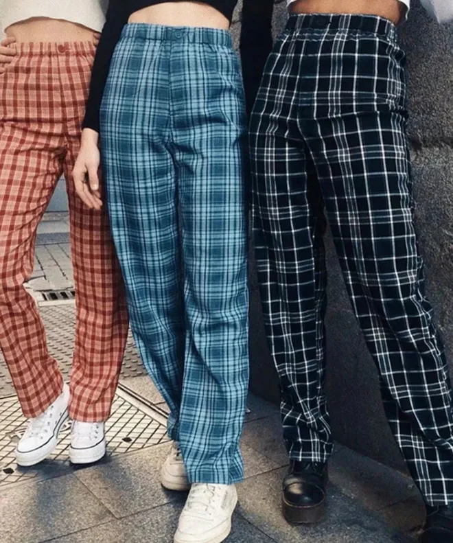 

Женские прямые летние брюки в клетку в стиле ретро