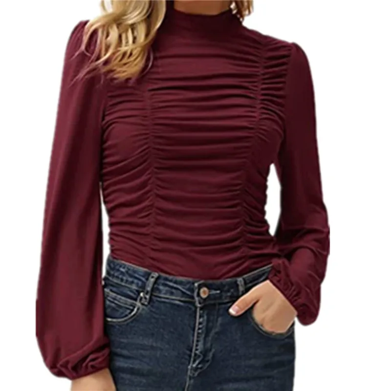 

Simple Lady Tees 2021 Spring/Autumn New Style Women'S Top Solid Color Long Sleeve Ruffle T-Shirt Sweet All-Match Female Tee