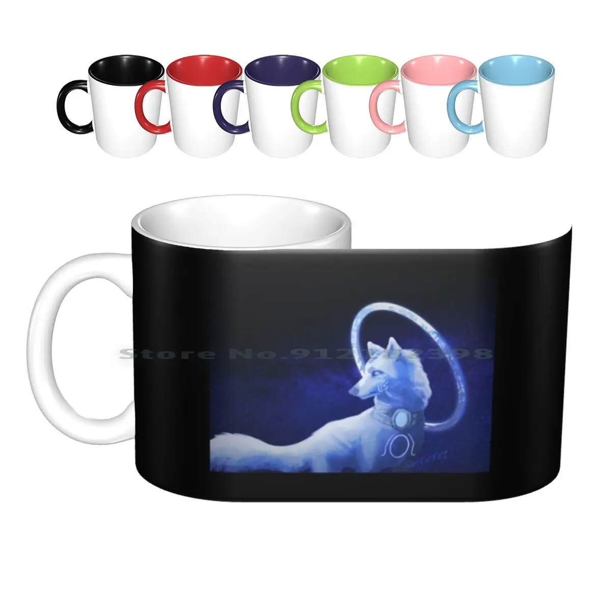

Керамические кружки Moon богини, кофейные чашки, Кружка для молока и чая, волк, богиня, Луна, фантазийный голубой персонаж, креативный трендовы...
