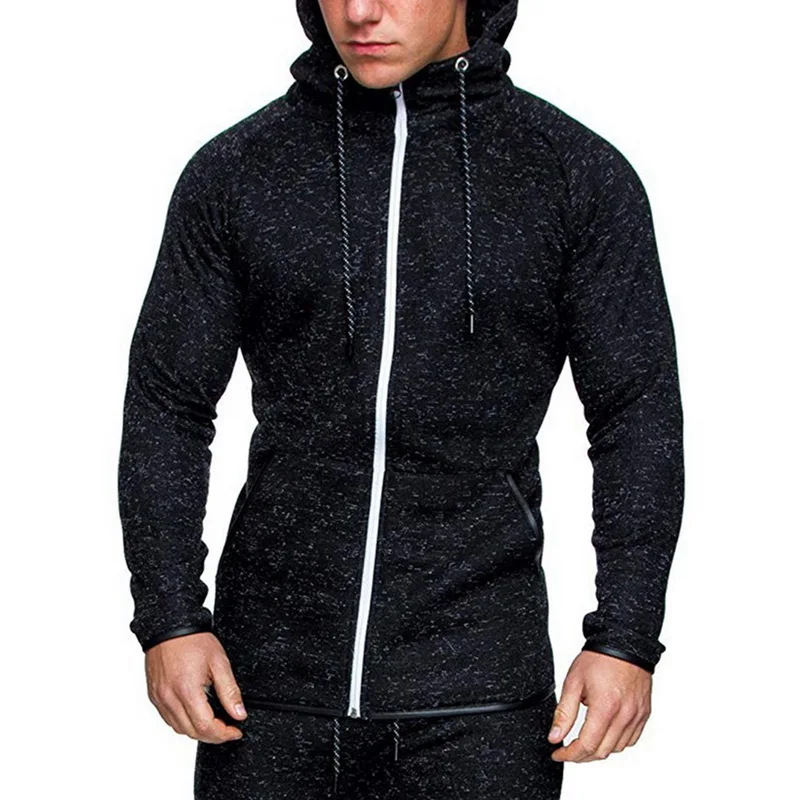 black top B HEFLASHOR, мужская спортивная одежда на шнурке, модный однотонный спортивный костюм, Толстовка и штаны, повседневные толстовки на молнии, верхняя одежда - Цвет: black top B