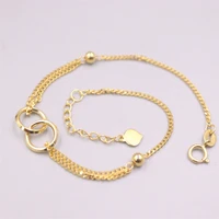 pure 18k yellow gold double circle curb horsewhip extension link chain charm bracelet woman gift 7 67inch l
