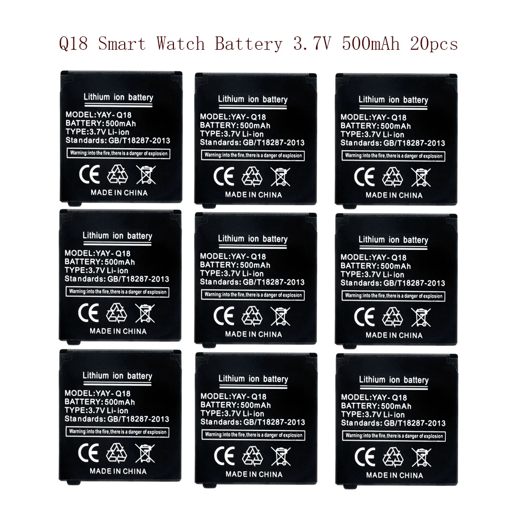 

20pcs Q18 Li-Po Lithium Li-polymer Batteries 500mAh 3.7V Rechargeable Li-ion Polymer Battery Spare for Smart Watch