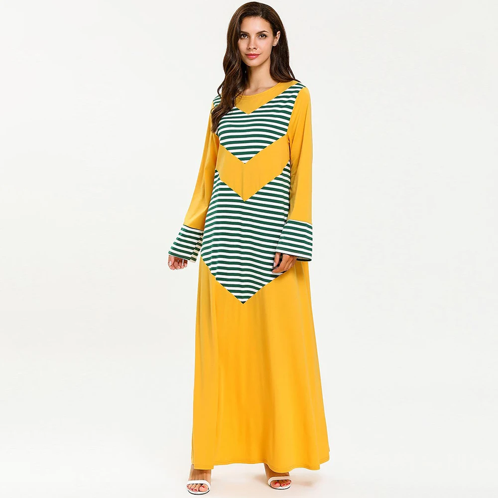 

Abaya Dubai Dresses Women's fashion contrast color stitching long-sleeved arabic dress Abayas For Women