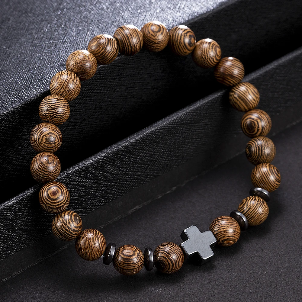 Новинка 2019 модные женские и мужские браслеты из гематита дерева эластичные с