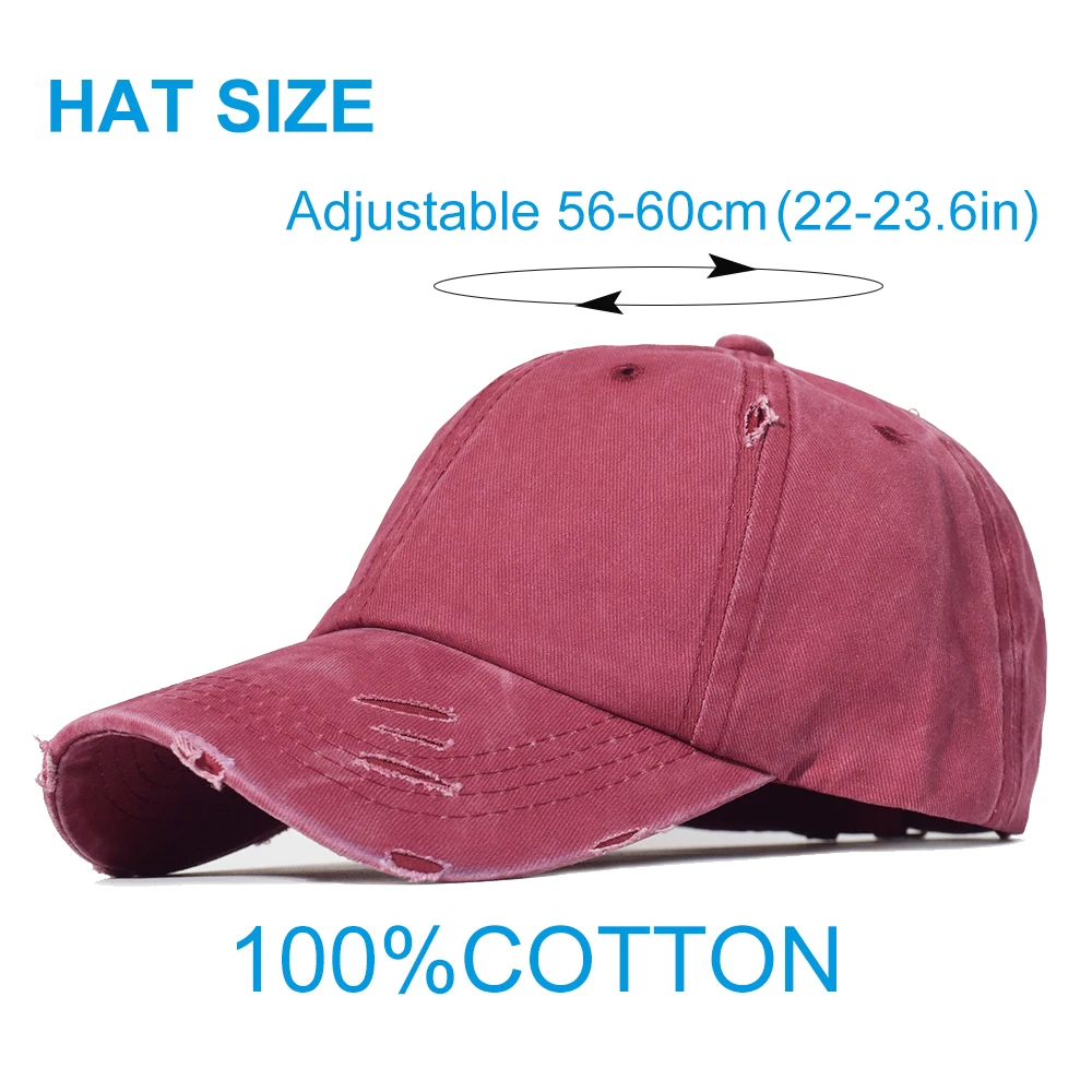 Washed Cotton Ponytail Baseball Caps Woman Adjustable Sports Hat Messy High Bun Hat Casual Solid Color Mesh Trucker Baseball Cap