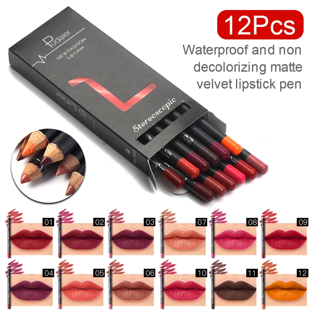 

12 Colors Lip Liner Pencil Matte Lipstick Pen Nude Lipliner Moisturizing Waterproof Long Lasting Lip Tint Makeup Kit Maquillaje