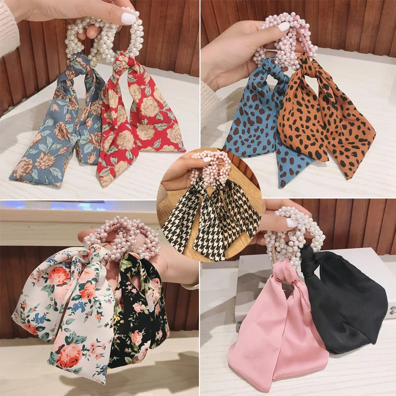 

Ribbon Pearls Gum Scrunchies Flower Solid Elastic Hair Band Women Headwear Ponytail Holder Ring Scrunchy Hair Accessories
