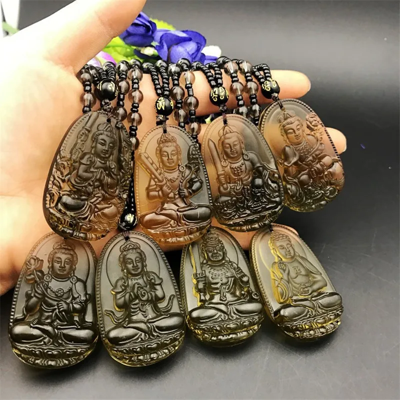 

Amitabha Black Obsidian Carved Buddha Lucky Amulet Pendant Necklace For Women Men pendants Jewelry Drop Shipping