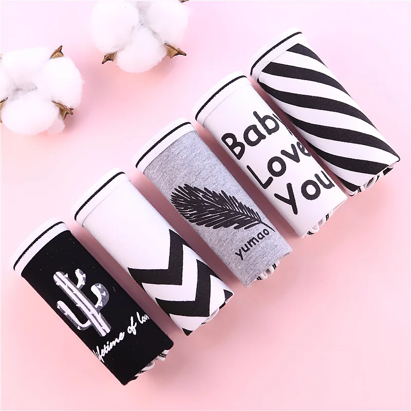 Женские трусики в полоску с принтом кактуса Нижнее белье Трусики для девушек