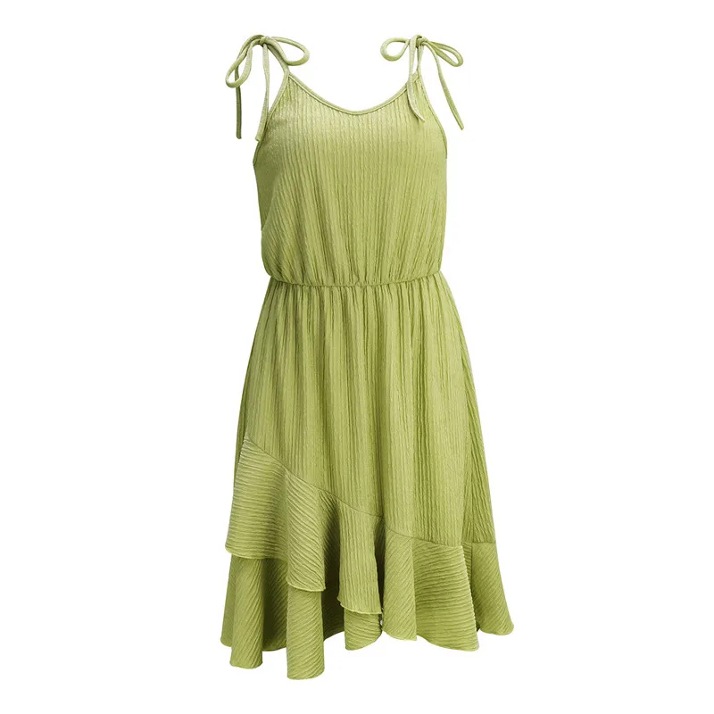 

Summer Boho Style Solid Color Pleated Dress Sexy Sleeveless Women Mini Dress Casual Loose Ladies Dresses Beach Sundress Vestidos