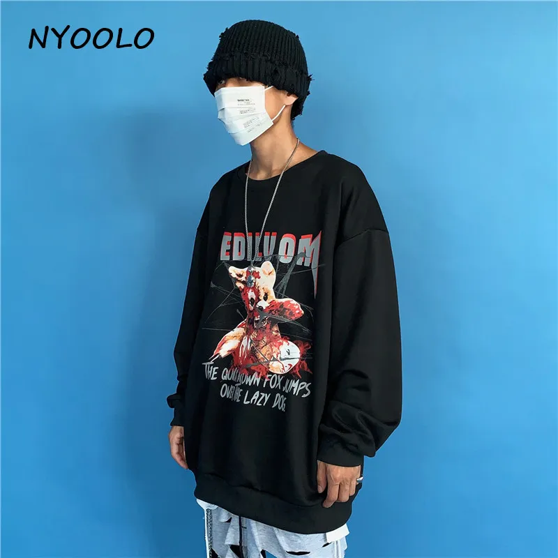 NYOOLO Harajuku дизайн кровавый медведь с буквенным принтом теплые флисовые толстовки Осень Зима Свободные О-образным вырезом пуловеры Толстовка для женщин и мужчин
