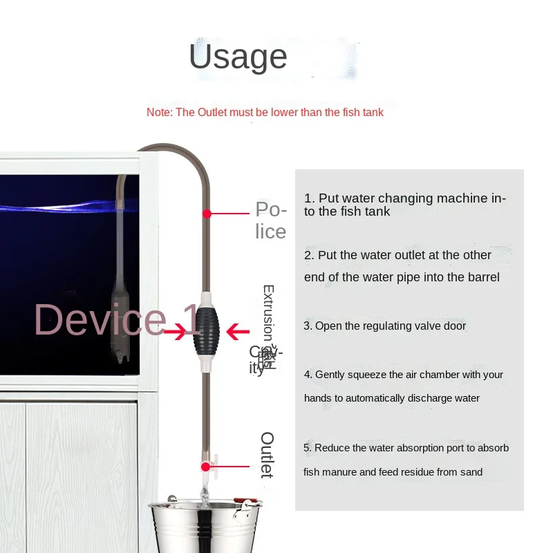 Aquarium Siphon Fish Tank Syphon Vacuum Cleaner Pump Semi-automatic Water Change Changer Gravel Filter Acuario Accessories | Дом и сад