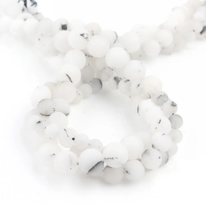 Natural Matte Black Spot White Jades Round Loose Beads For Jewelry DIY Making Bracelet Charms Accessories 15''Strand 6 8 10 12mm |