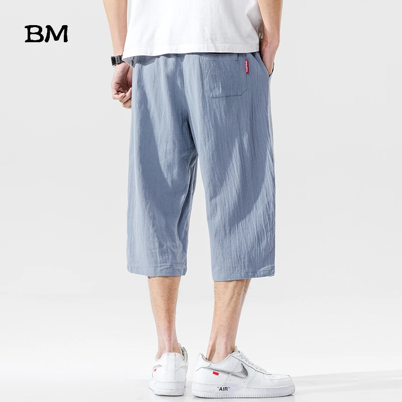 Брюки мужские льняные однотонные модные штаны в японском стиле повседневные