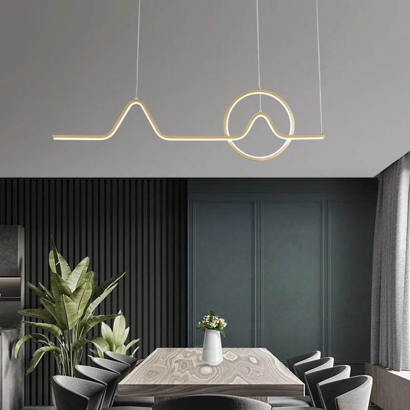 

Pendant Lights LED bar Kitchens Dining Living room Aluminum Wave Cord Pendadnt Lights Gold Black Square ciecle home lighting