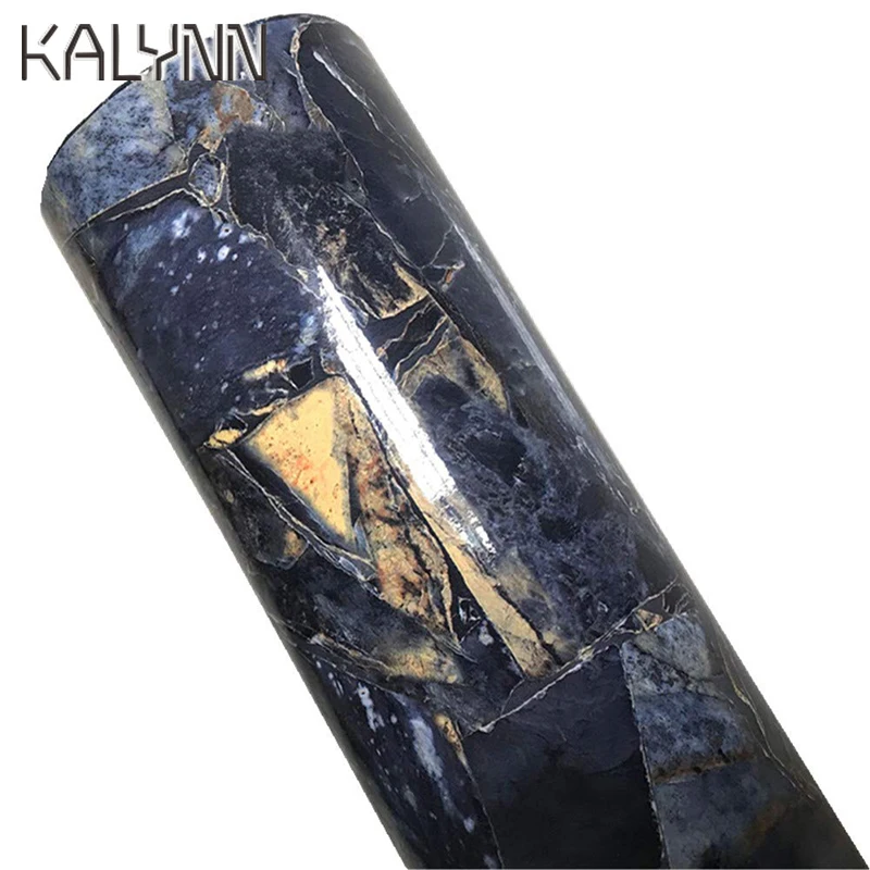 2012 Dark Blue Black Marble Self-adhesive Wallpaper Removable PVC Waterproof Granite Sticker Kitchen Countertop Contact Paper 5M |