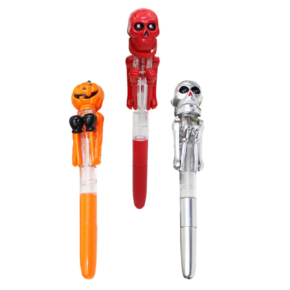 

3pcs Halloween Ballpoint Pens Pumpkin Skull Glowing Writing Pen Mixed Styles