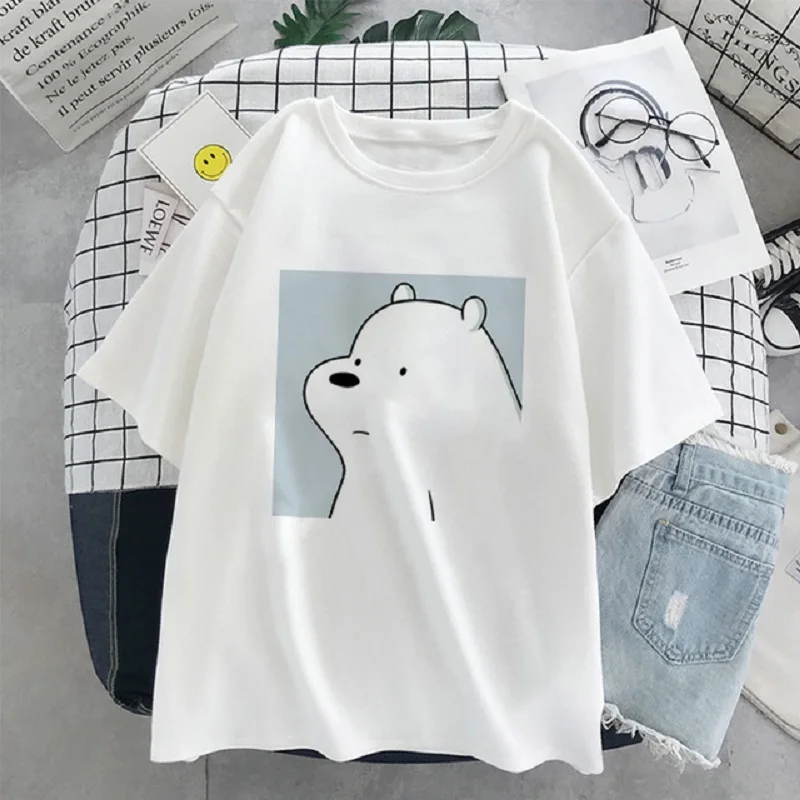 

2021 Women's Harajuku Kawaii O-neck Fashion T-Shirt Japanese Anime Cartoon Lovely Bear Loose Short-sleeved fairy clothes top