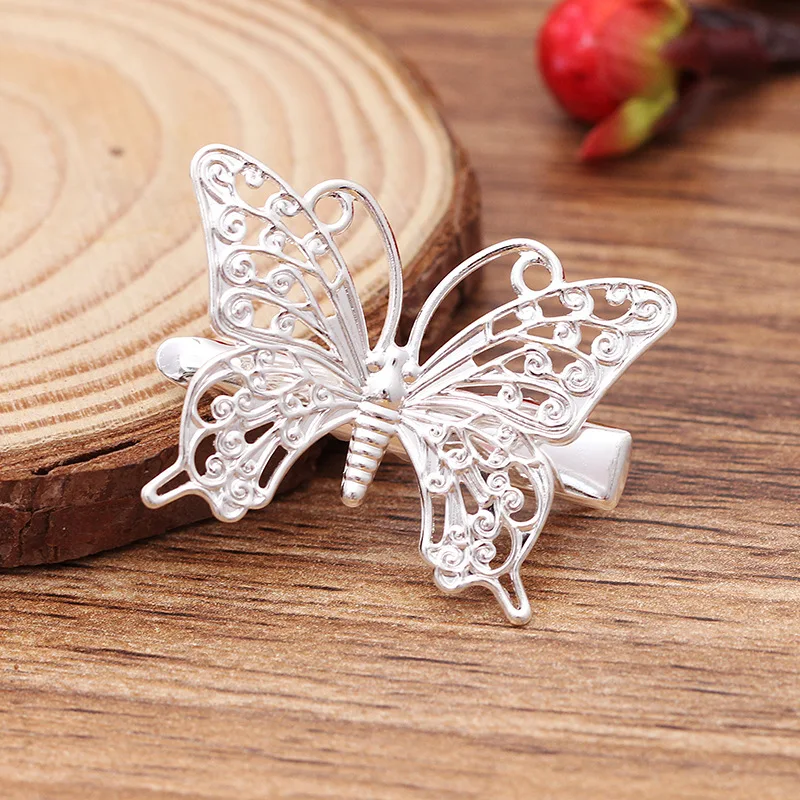 10pc 25*35mm Filigree Butterfly Bobby Pins Metal Clip Crocodile Duckbill Women Hair With Teeth Alligator Clips styling | Украшения и