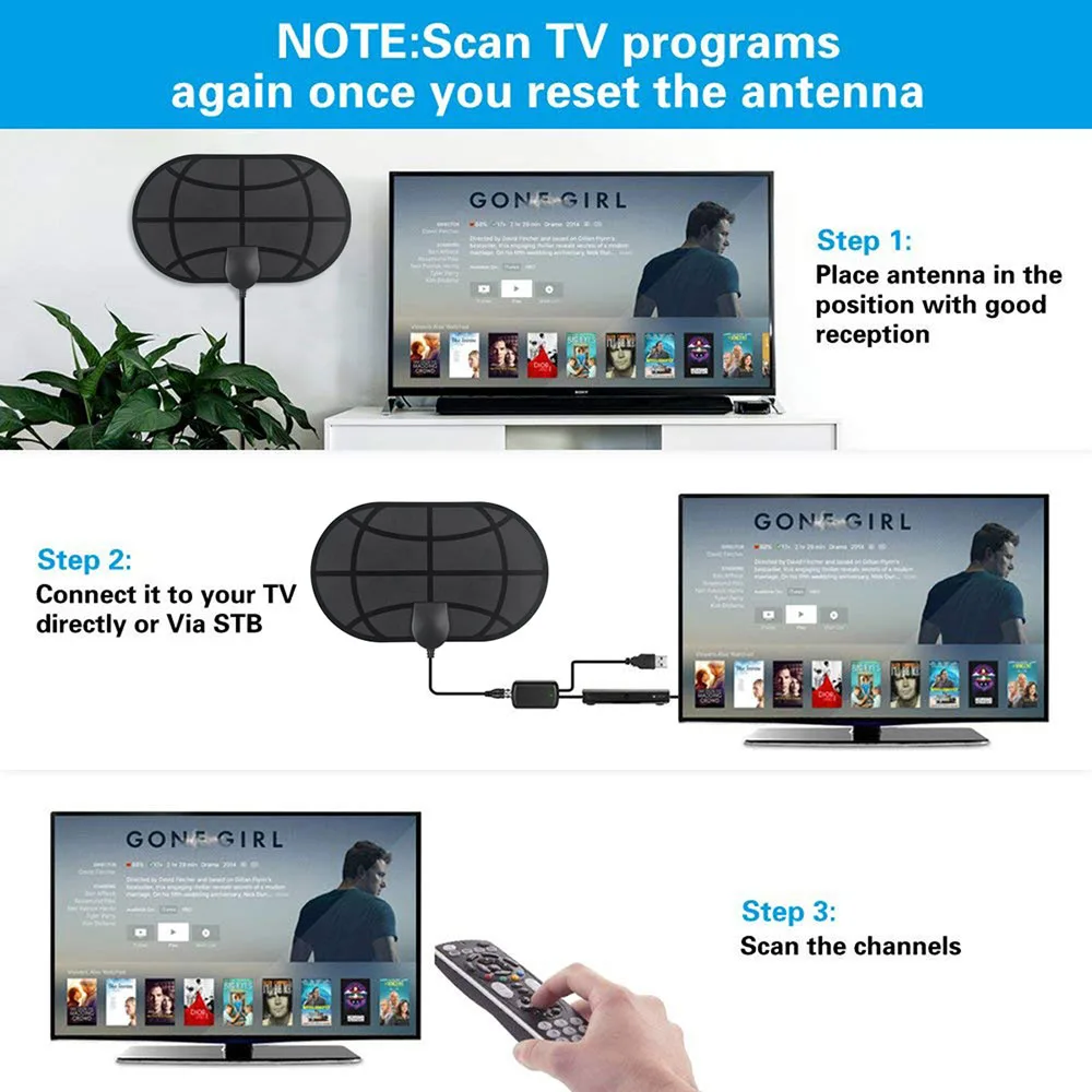 980 Миля Диапазон комнатная антенна для цифрового ТВ с усилителем усилитель