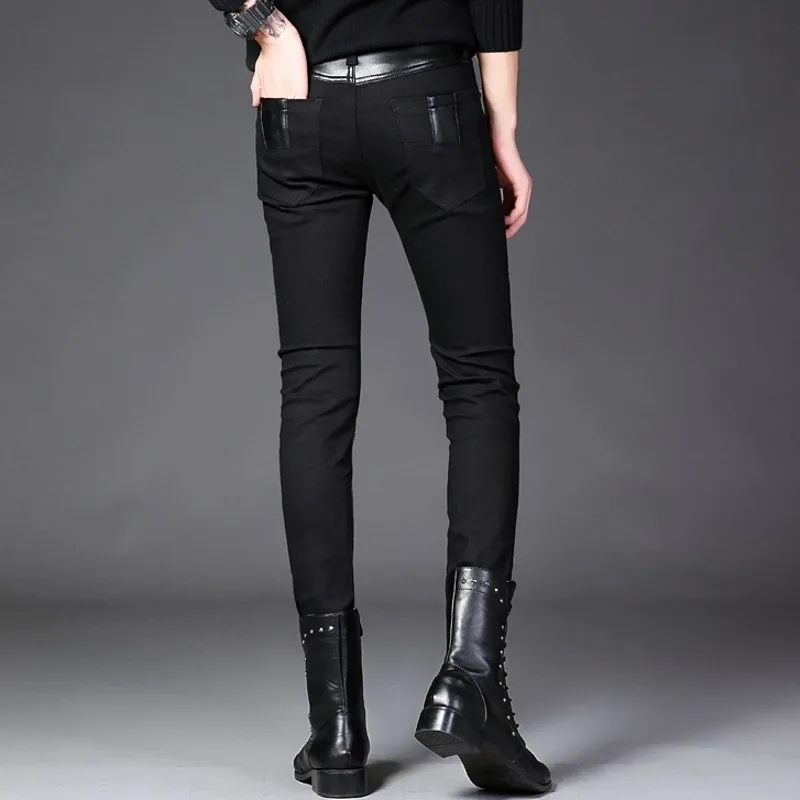 Брюки Карандаш мужские из искусственной кожи весна корейский стиль черные