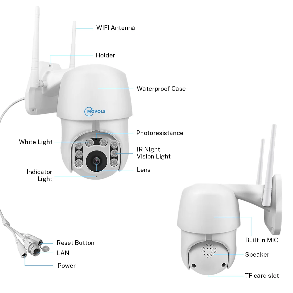 Movols 1080P PTZ Автоматическая отслеживающая IP камера Wifi 4X цифровая безопасности с