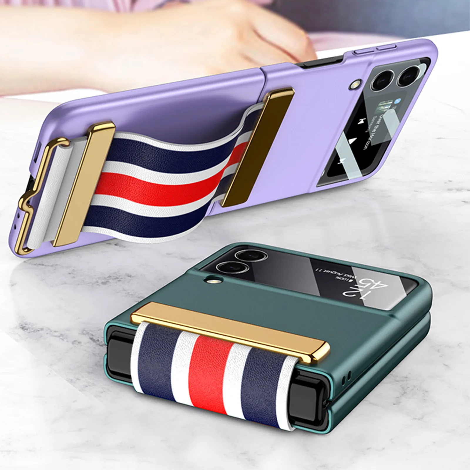 

Подходит для Galaxy Samsung zflip3 защитная пленка, встроенная с ремешком на запястье, ультратонкий зеркальный чехол с амортизацией и защитой от паде...