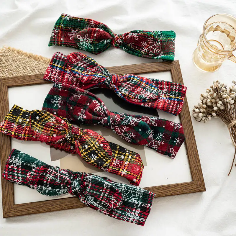 

Warmom Christmas Grid Headband Merry Christmas Decor Hairband Christmas Ribbon Ornament Happy New Year 2021 Gift