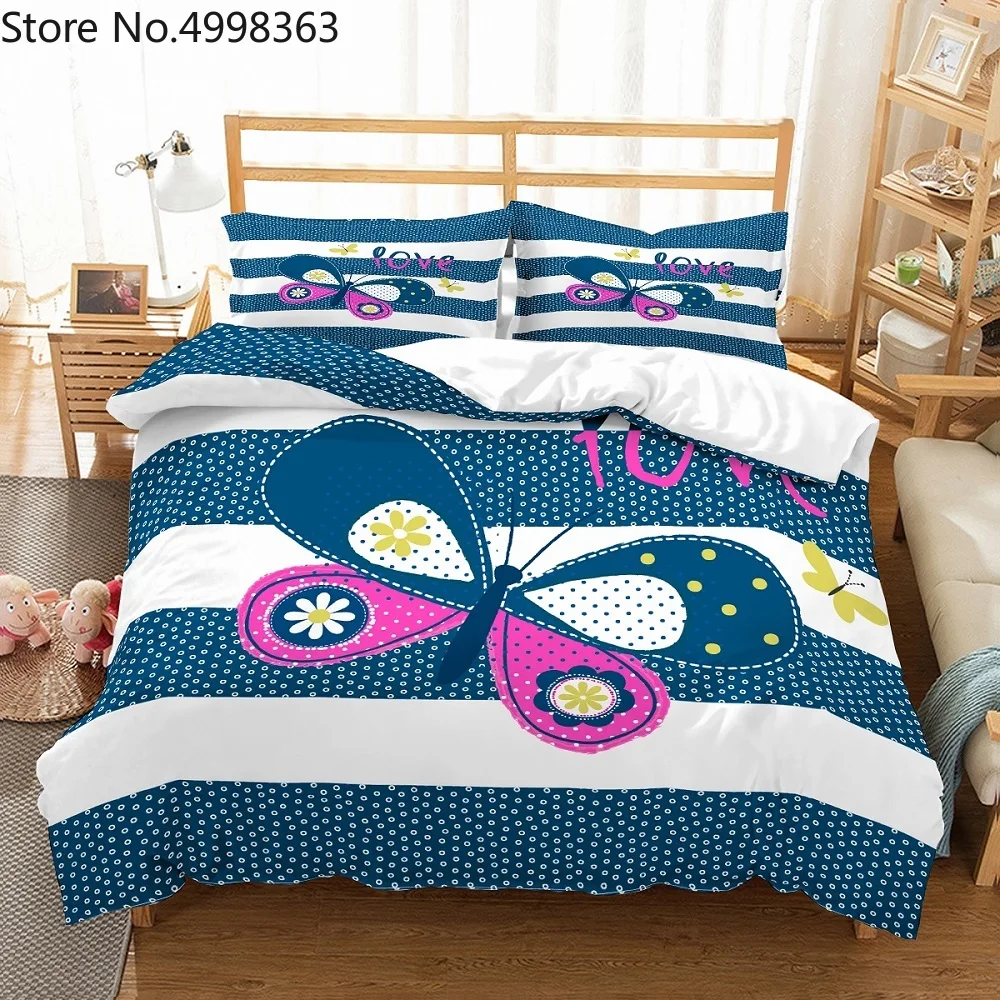 Комплект постельного белья с бабочками для девочек розовый желтый Бабочка