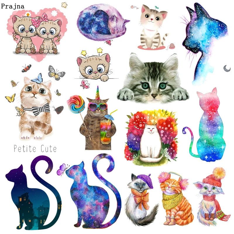 Prajna цветные наклейки с мультяшным котом термонаклейки утюгом Vynil для детской