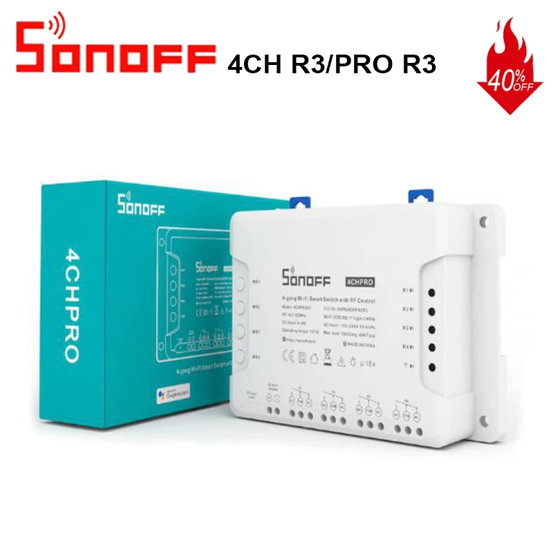 Интеллектуальный выключатель света Sonoff 4CH R3/PRO R3 4 способа крепления Wi Fi