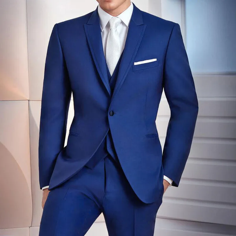 

Свадебный смокинг для жениха Королевского синего цвета, деловой мужской костюм, 3 предмета, приталенный, с заостренным лацканом, Мужская модная куртка с брюками, жилет