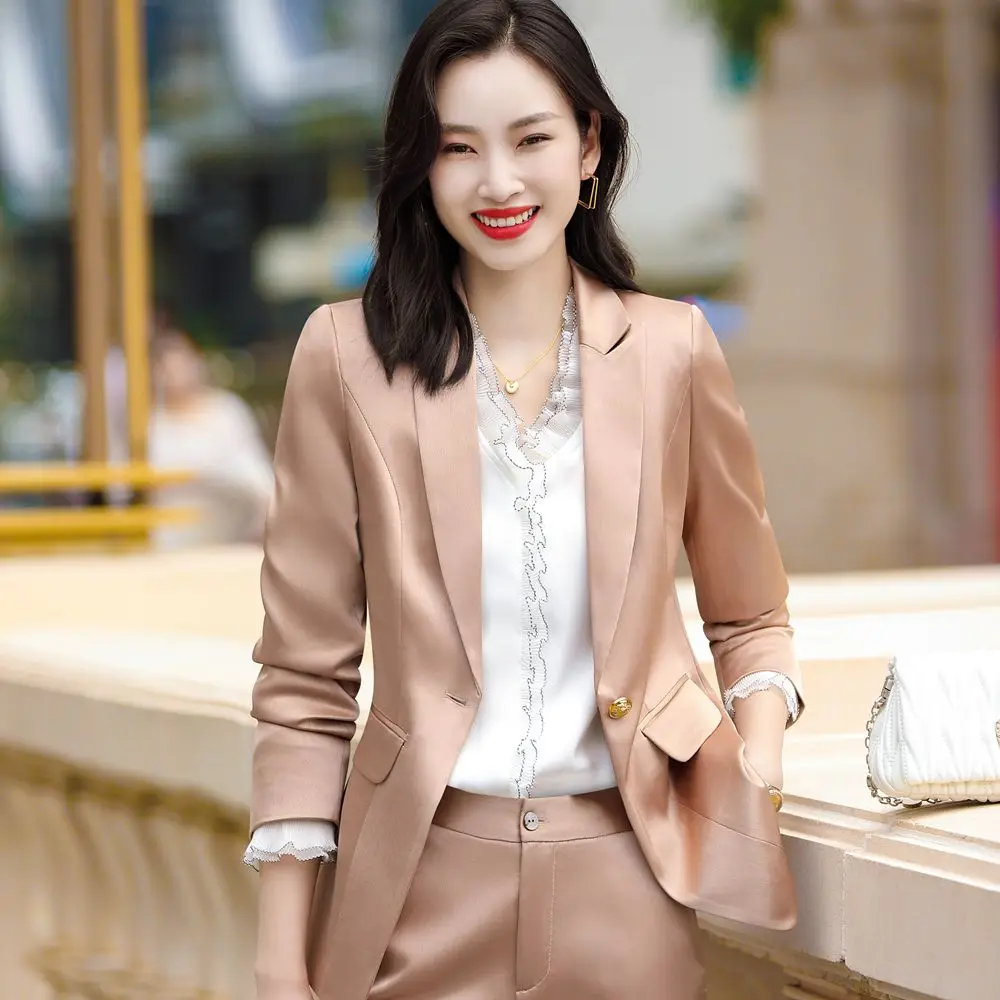 

Autumn and winter business wear leisure office suit European and American women's jacket and pants apricot 2-piece pants suit