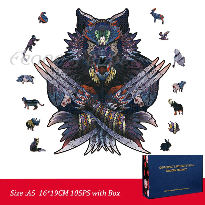 

FEOOE A5 A4 A3 Size Animal King Series 3D Animal Wooden Puzzle Educational Toys Gift Wooden Jigsaw Puzzle Wolverine YSH